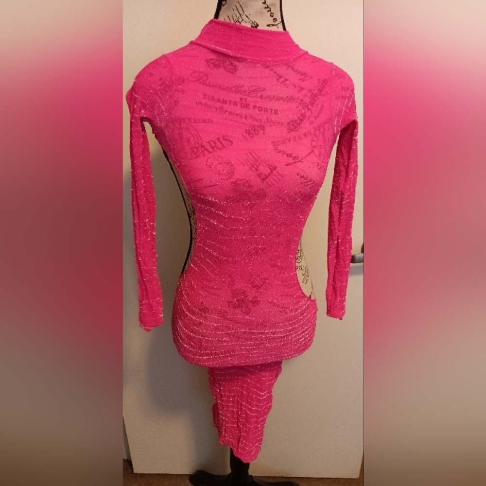 Hot Pink and Silver Backless and Reflective Club Lingerie Dress